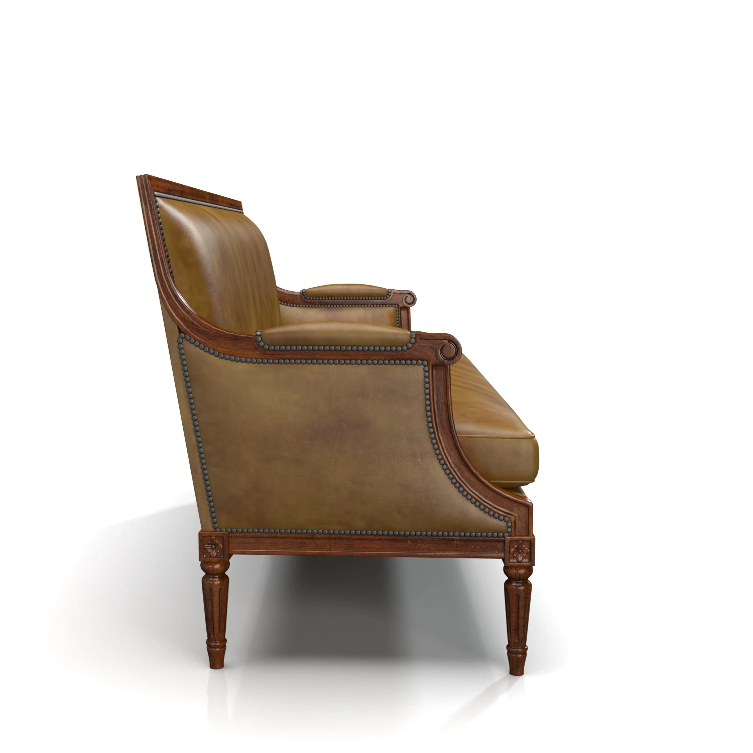 English Leather 19th Century Mahogany Sofa 3D Model_03